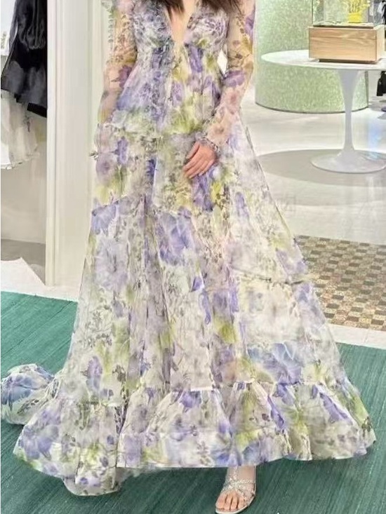 Zimmermann Dresses & Skirts - Zimmermann Floral Lavender & Green Long Sleeve Maxi Dress size 3